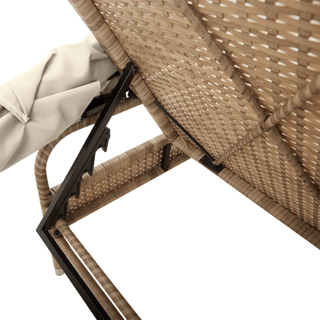 Chaise longue avec auvent beige résine tressée