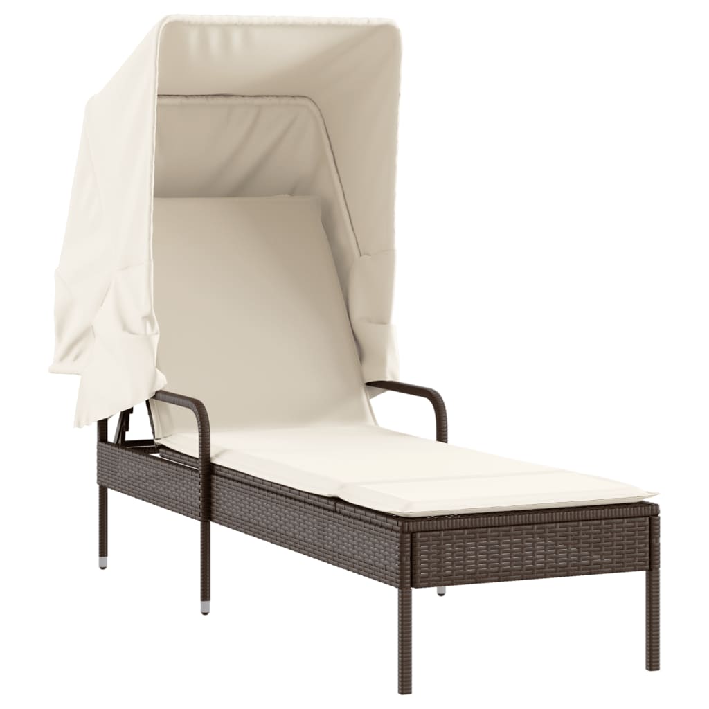 Chaise longue avec auvent et table marron résine tressée