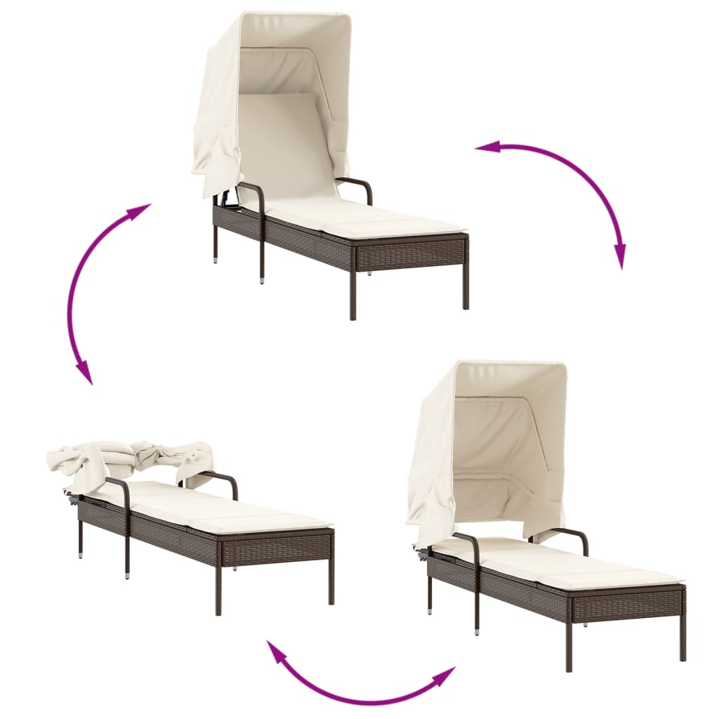Chaise longue avec auvent et table marron résine tressée