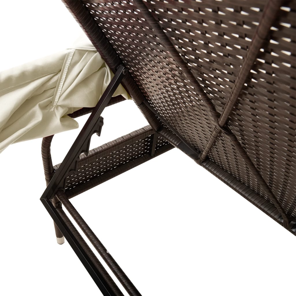 Chaise longue avec auvent et table marron résine tressée