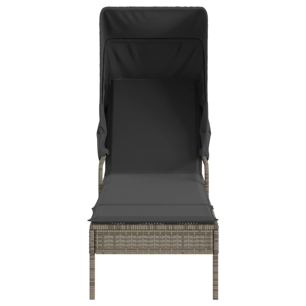 Chaise longue avec auvent et table gris résine tressée