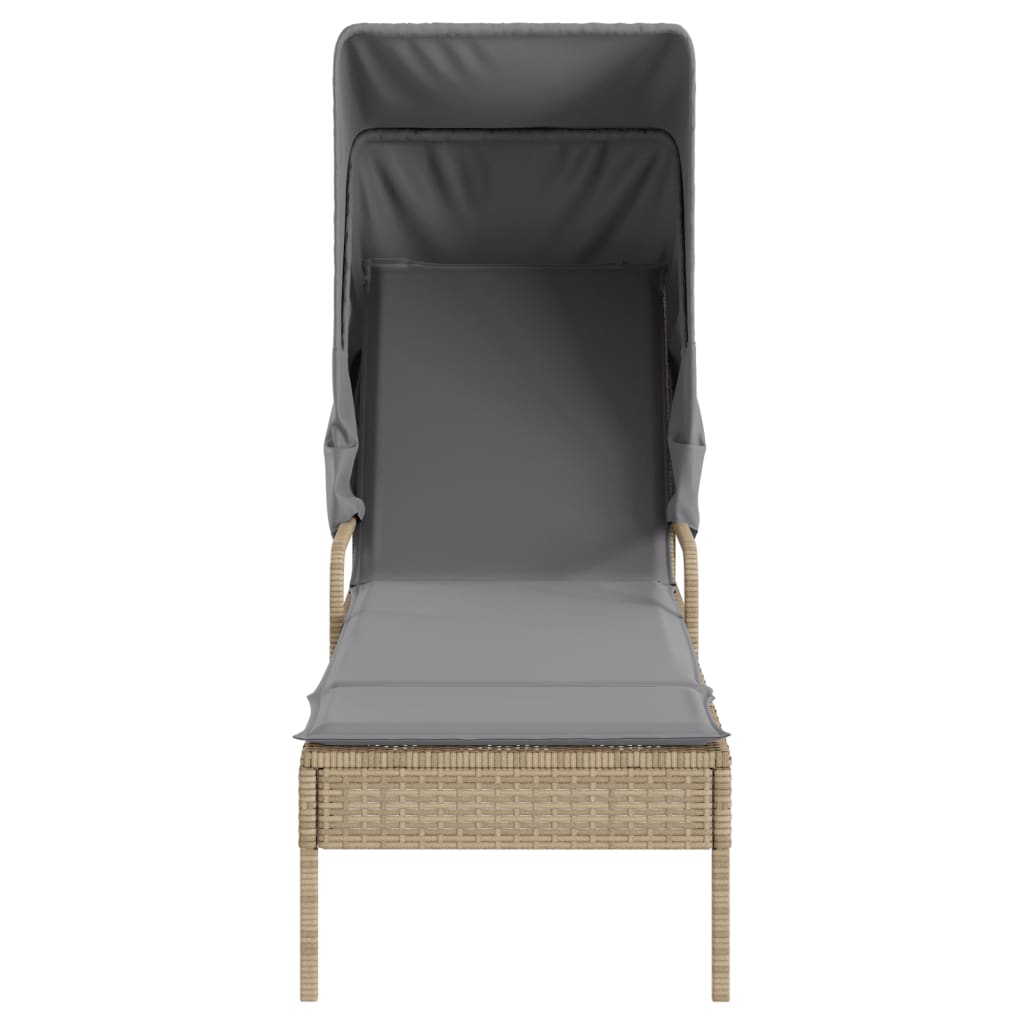 Chaise longue avec auvent et table beige résine tressée