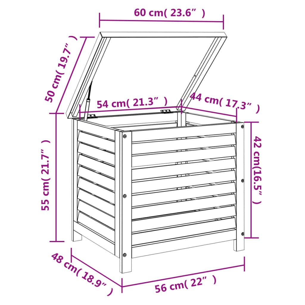 Boîte de rangement de jardin 60x50x55 cm bois massif d'acacia