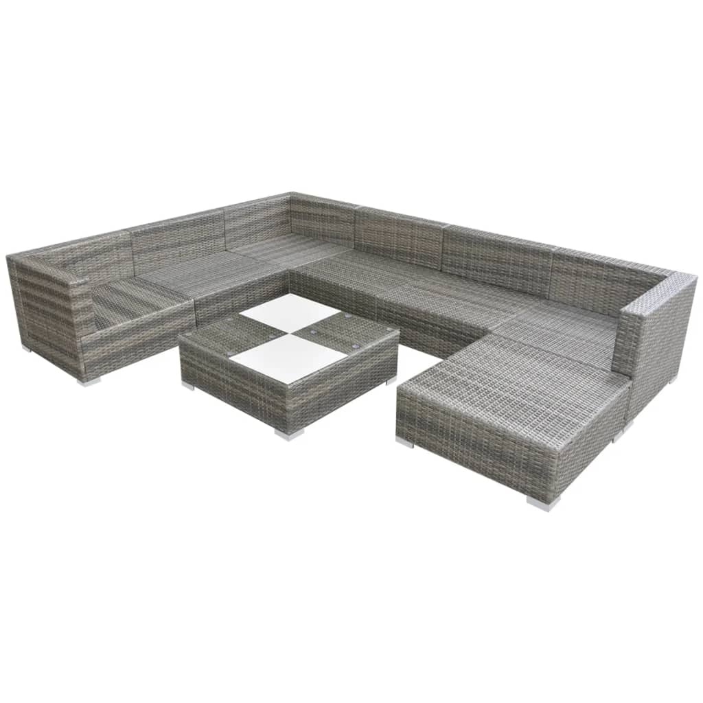 Salon de jardin 8 pcs avec coussins Résine tressée Gris