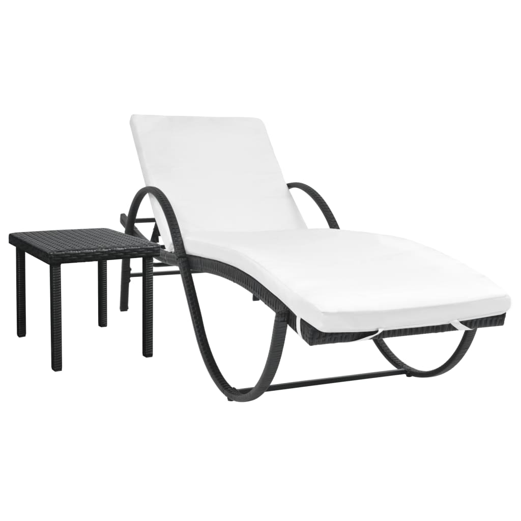 Chaise longue avec coussin et table Résine tressée Noir