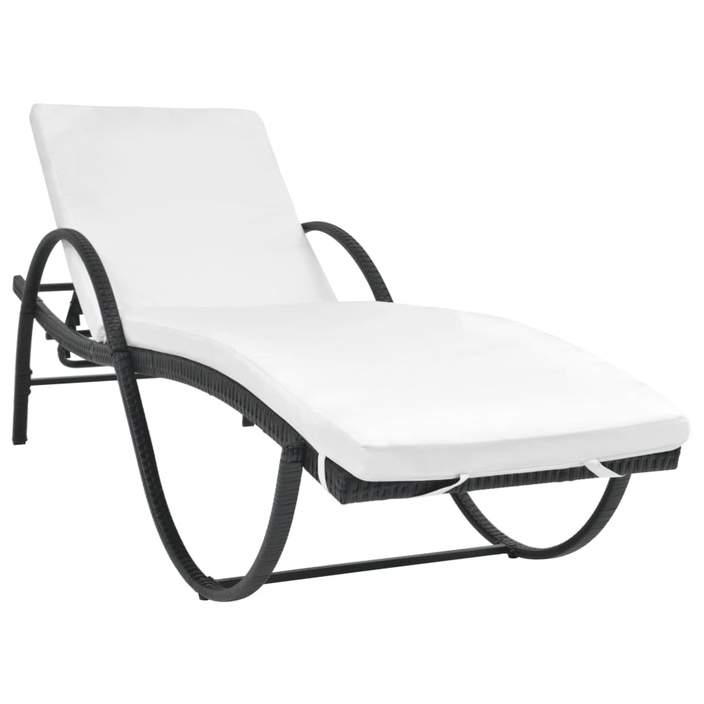 Chaise longue avec coussin et table Résine tressée Noir