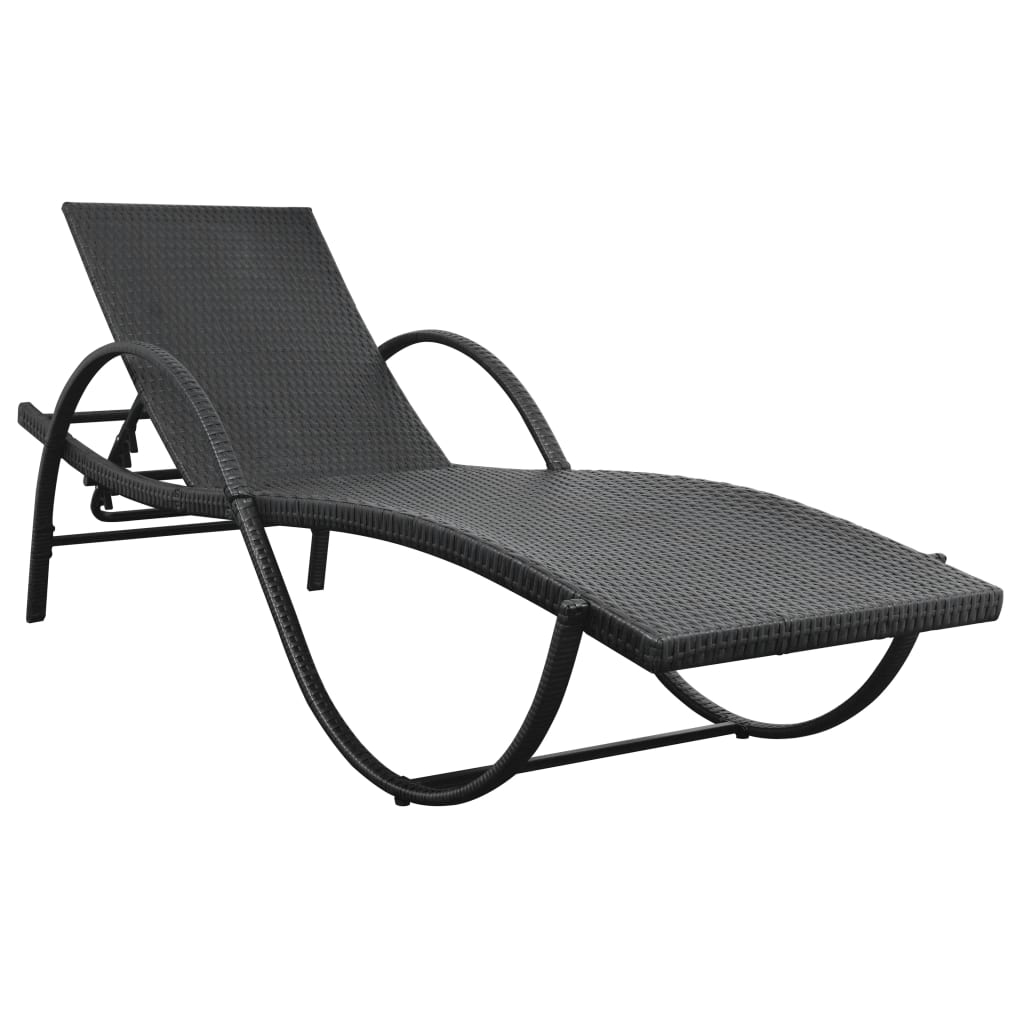 Chaise longue avec coussin et table Résine tressée Noir