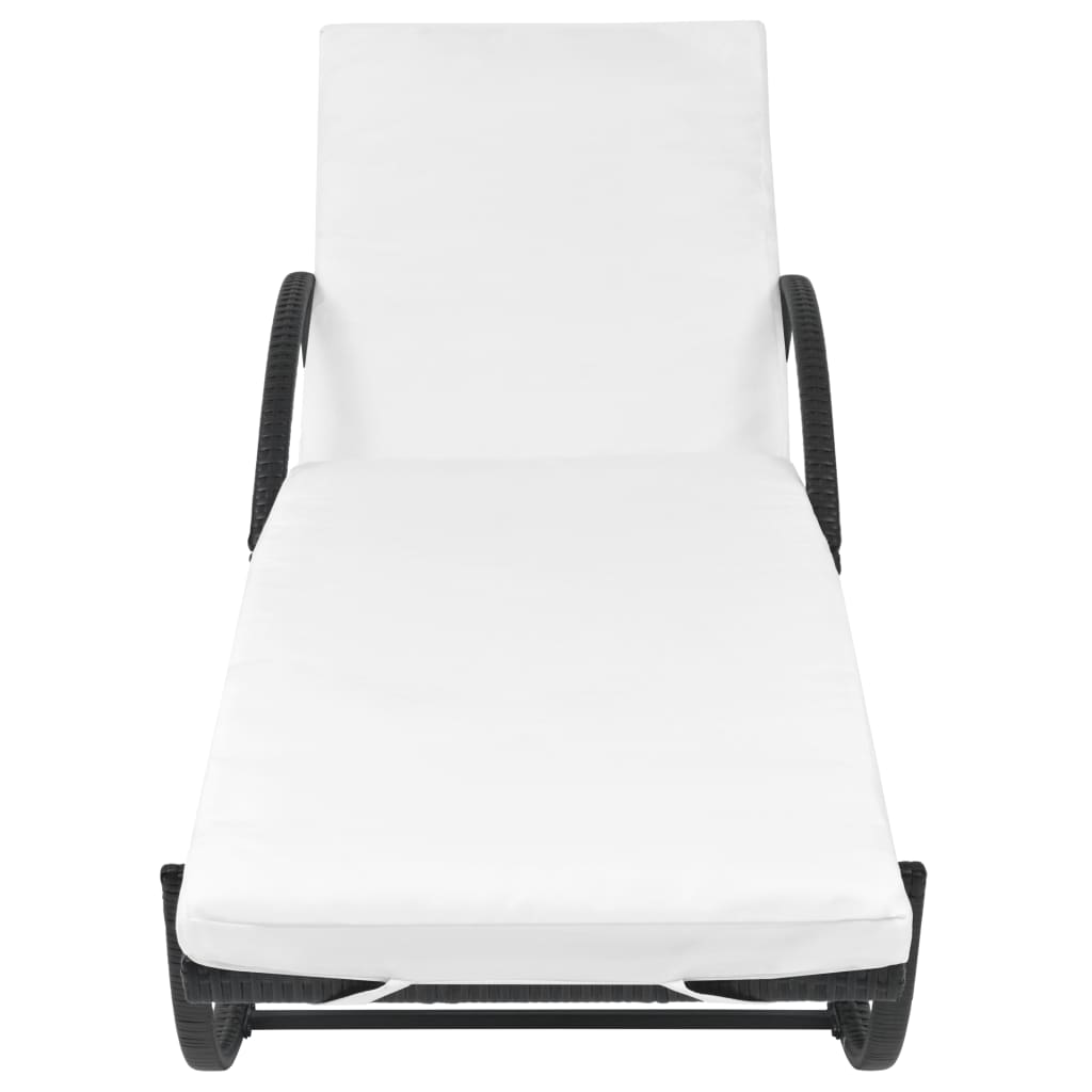 Chaise longue avec coussin et table Résine tressée Noir