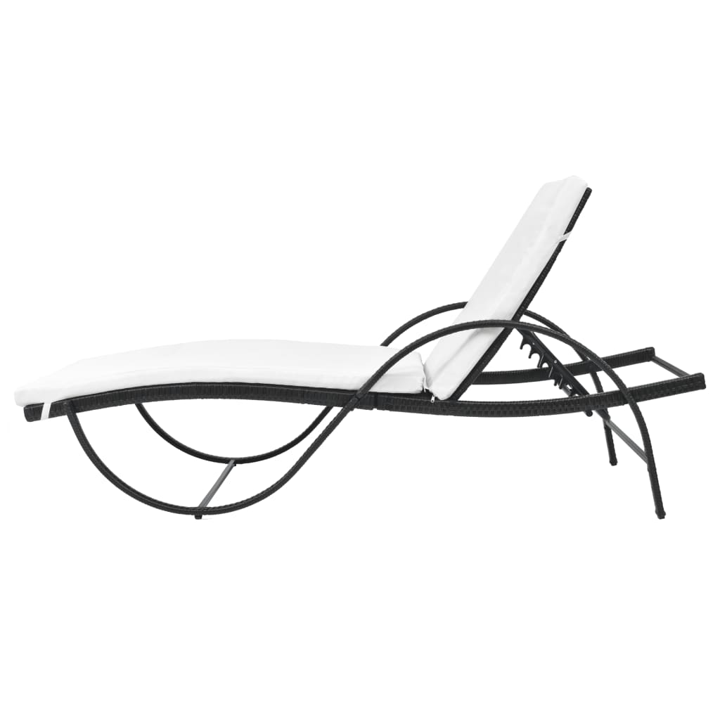 Chaise longue avec coussin et table Résine tressée Noir