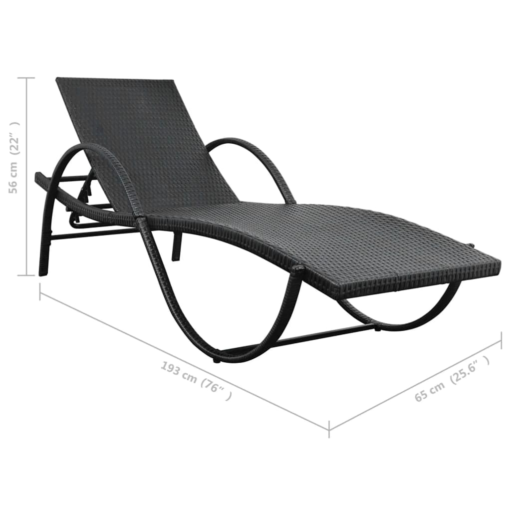 Chaise longue avec coussin et table Résine tressée Noir