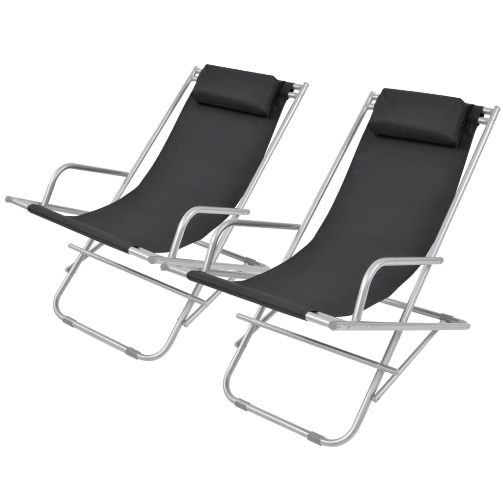 Chaises inclinables de terrasse 2 pcs Acier Noir