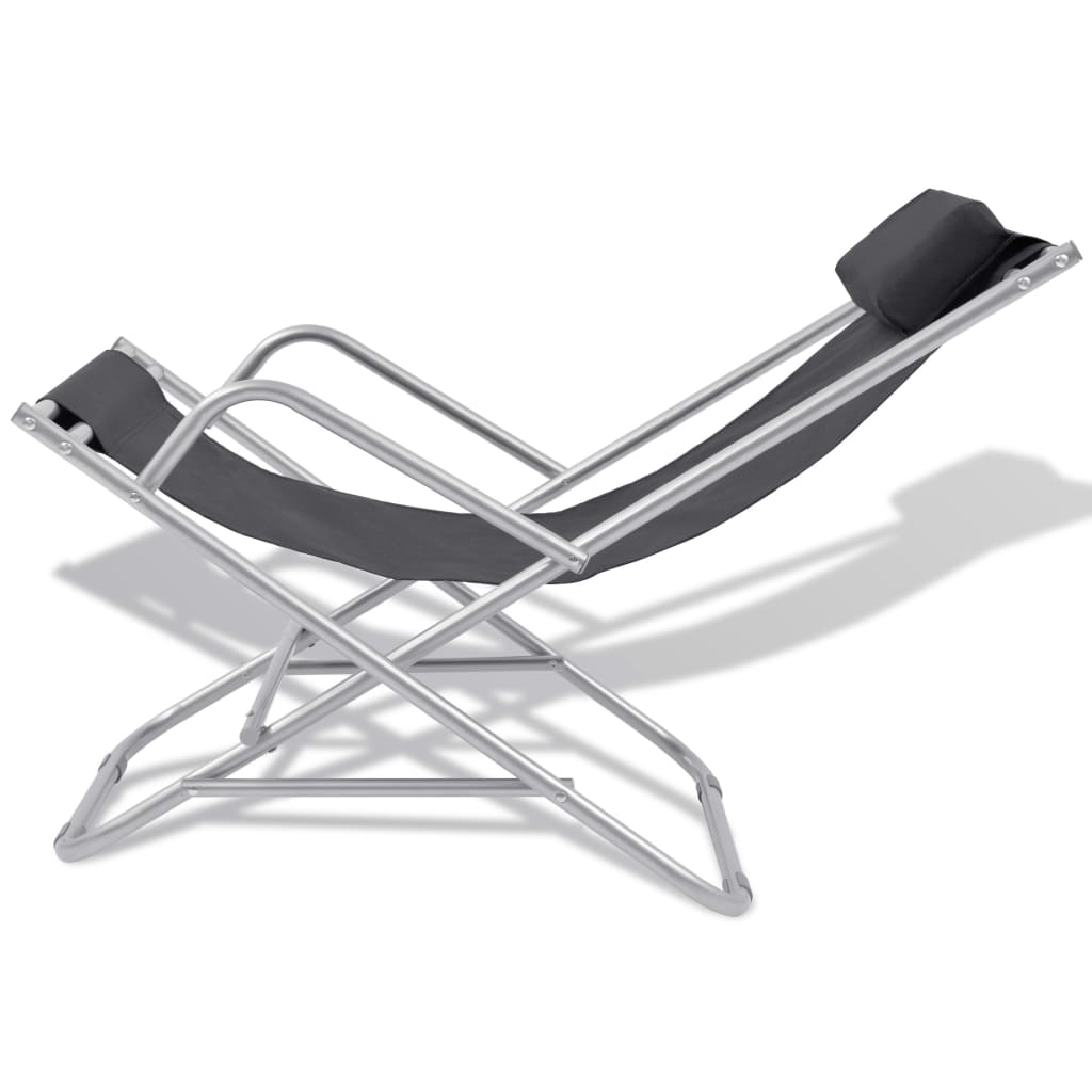 Chaises inclinables de terrasse 2 pcs Acier Noir