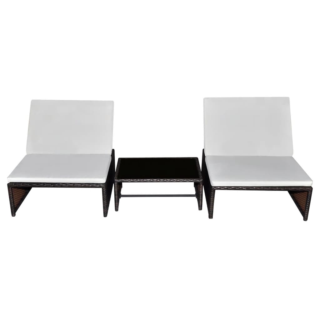 Chaises longues 2 pcs avec table Résine tressée Marron