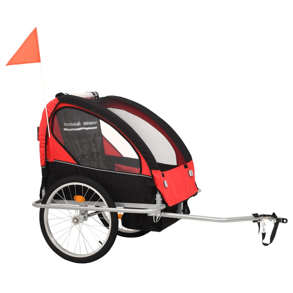 Remorque à vélo et poussette pour enfants 2-en-1 Rouge et noir