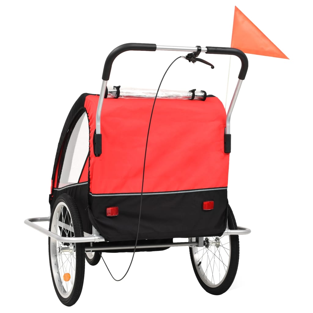 Remorque à vélo et poussette pour enfants 2-en-1 Rouge et noir