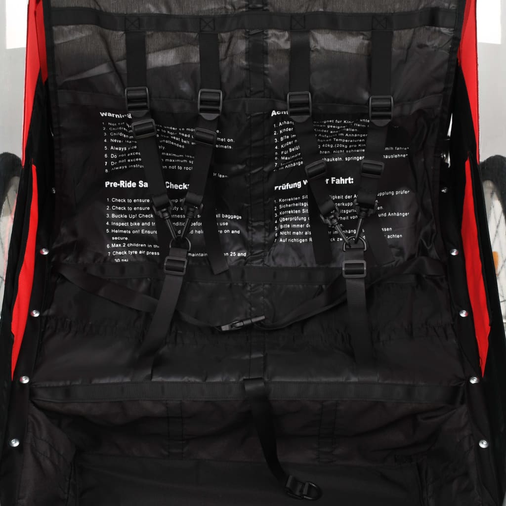 Remorque à vélo et poussette pour enfants 2-en-1 Rouge et noir