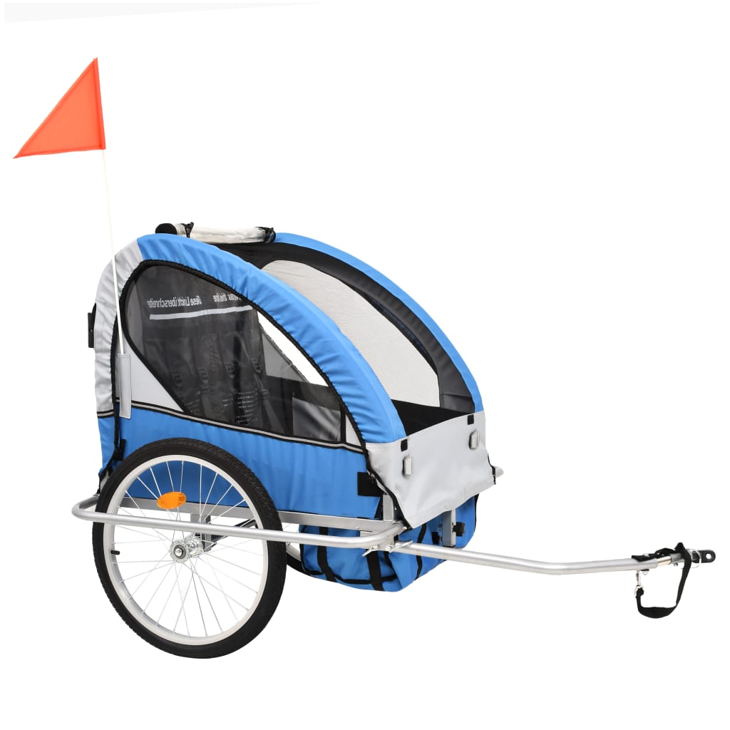 Remorque à vélo et poussette pour enfants 2-en-1 Bleu et gris