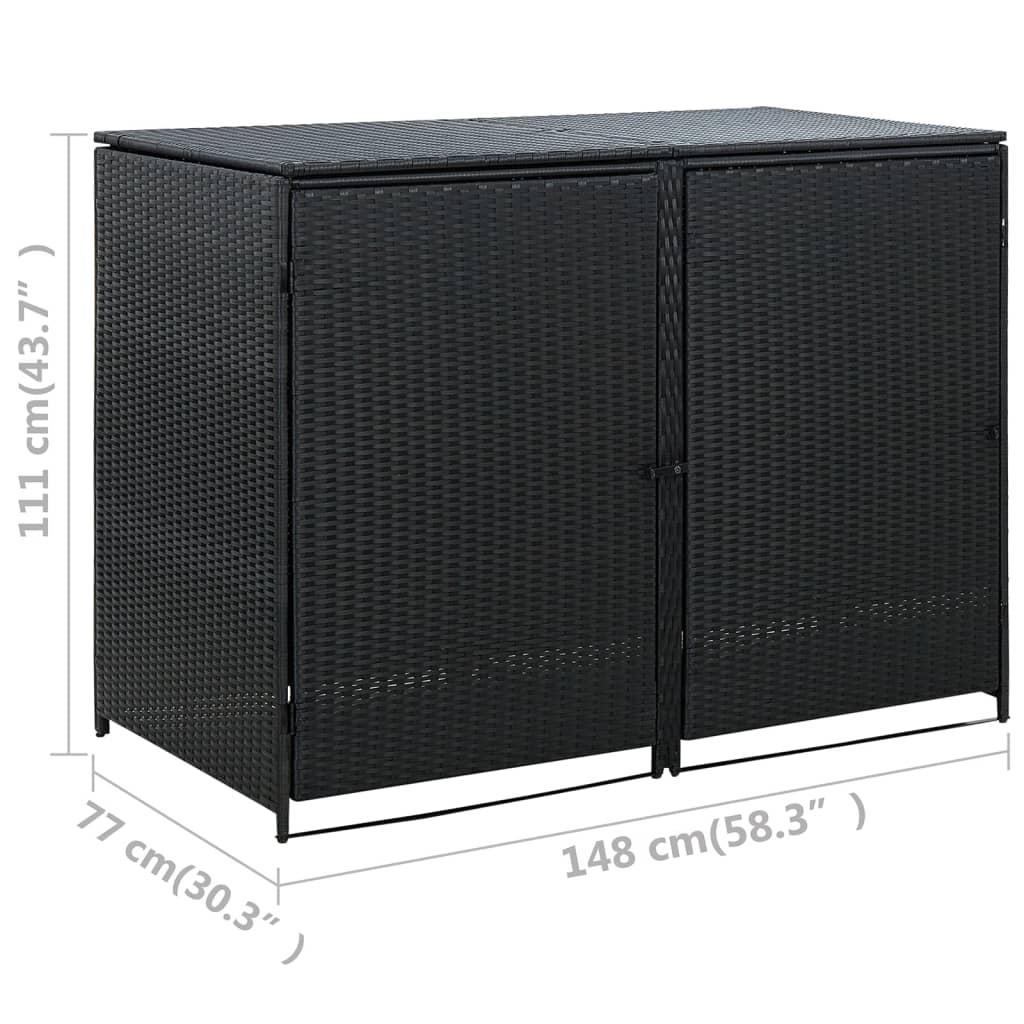 Abris pour poubelle double Résine tressée Noir 148x80x111 cm