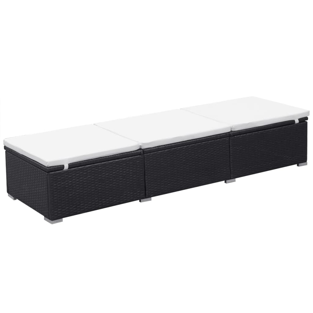 Chaise longue avec coussin Résine tressée Noir