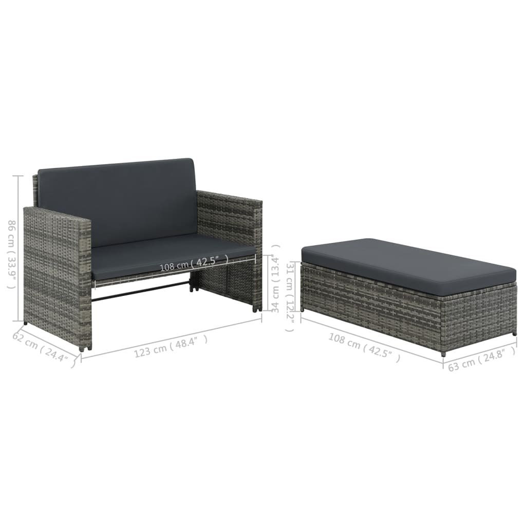 Salon de jardin 2 pcs avec coussins Résine tressée Gris