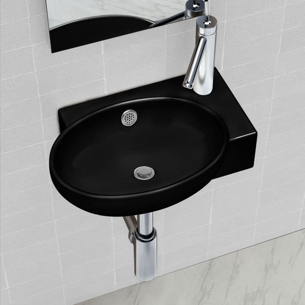 Vasque à trou de trop-plein/robinet céramique pour salle de bain Noir