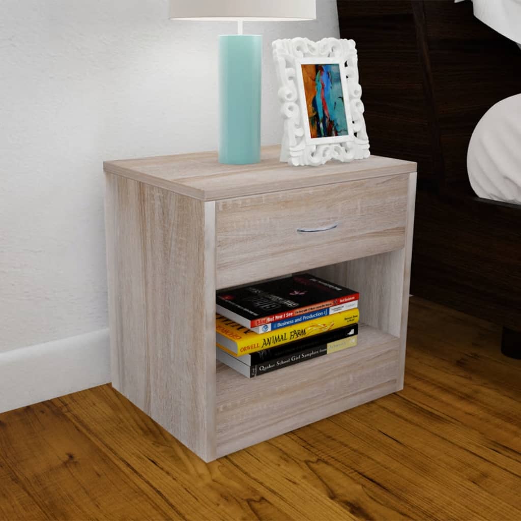 Nightstand 2 pcs with Drawer Oak Colour