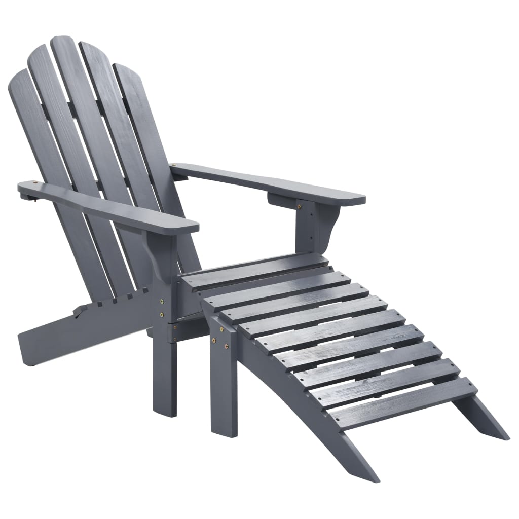 Chaise de jardin avec pouf Bois Gris