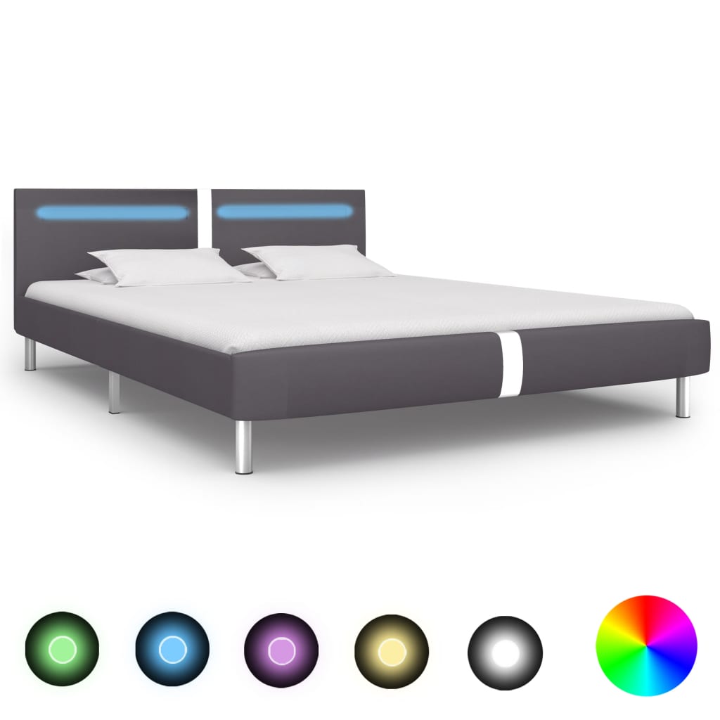Cadre de lit avec LED Gris Similicuir 180 x 200 cm
