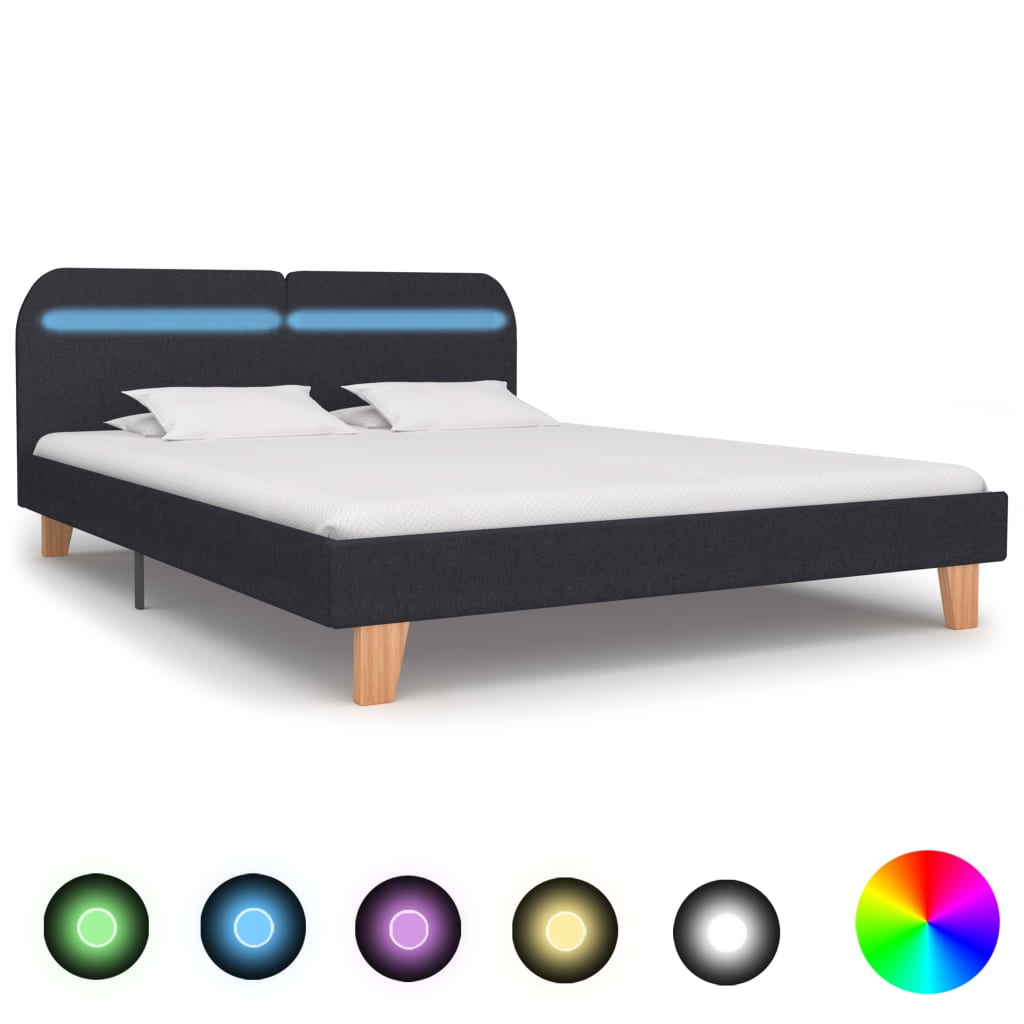Cadre de lit avec LED Gris foncé Tissu 180 x 200 cm
