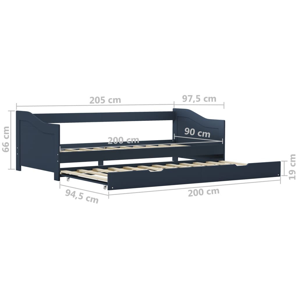 Cadre de lit extensible Gris Bois de pin 90x200 cm