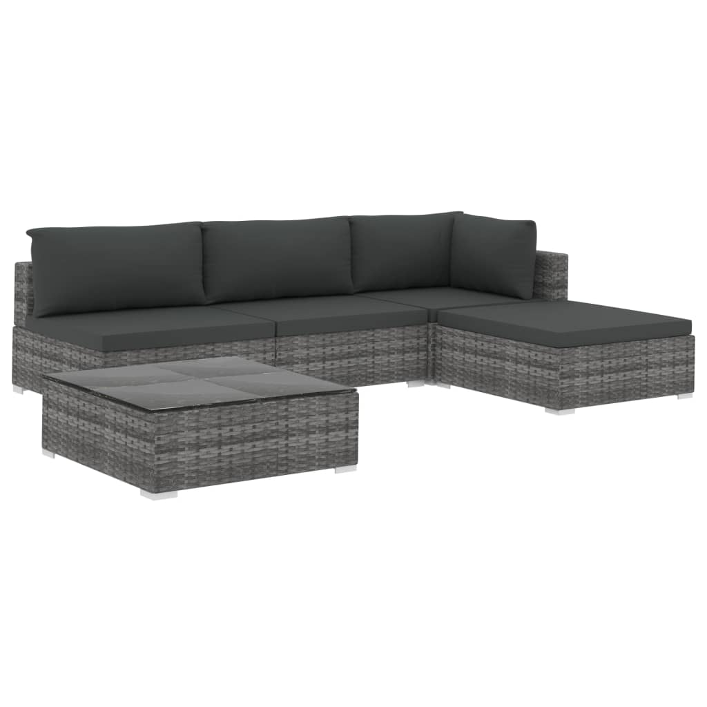 Salon de jardin 5 pcs avec coussins Résine tressée Gris