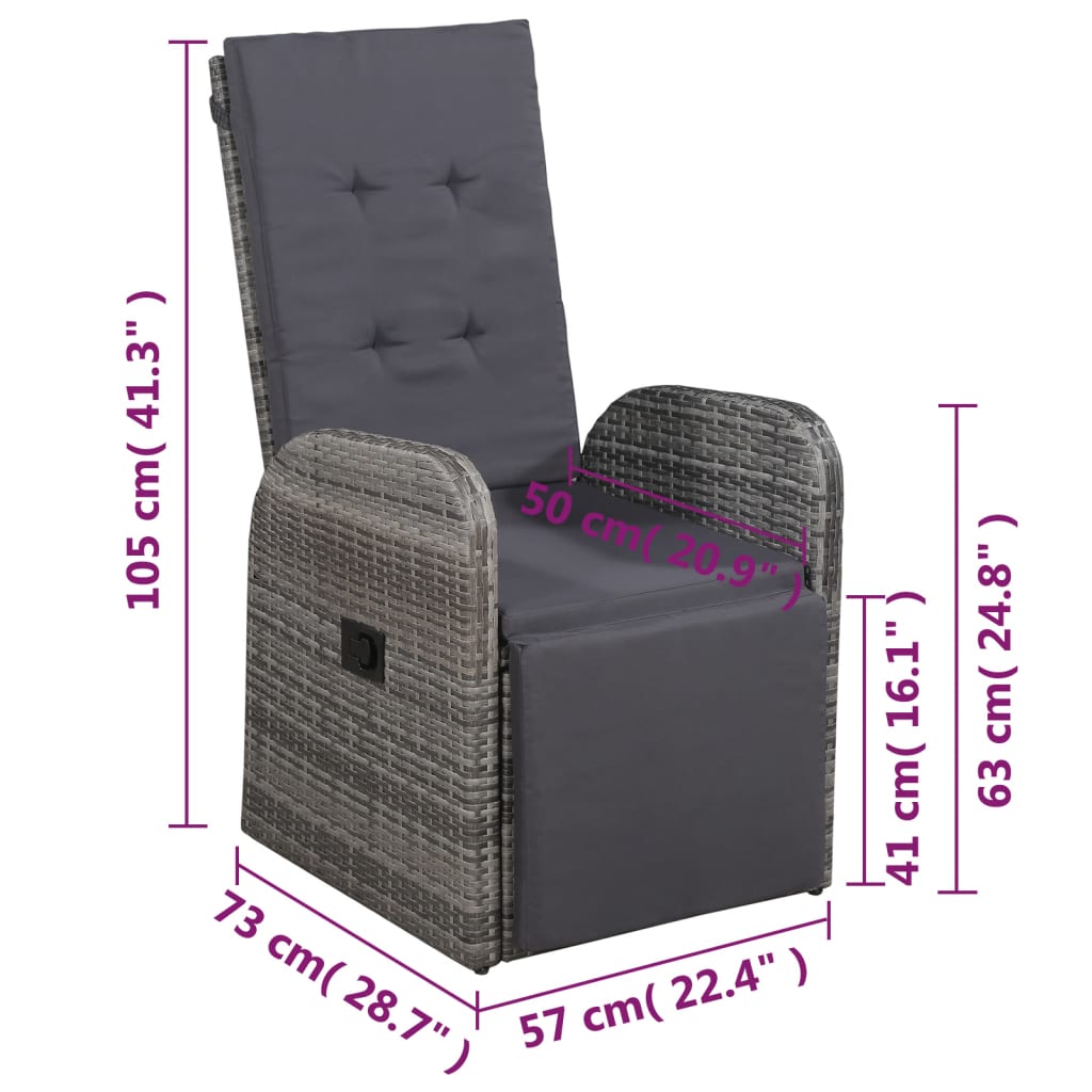 Mobilier de bistro 3 pcs avec coussins Résine tressée Gris