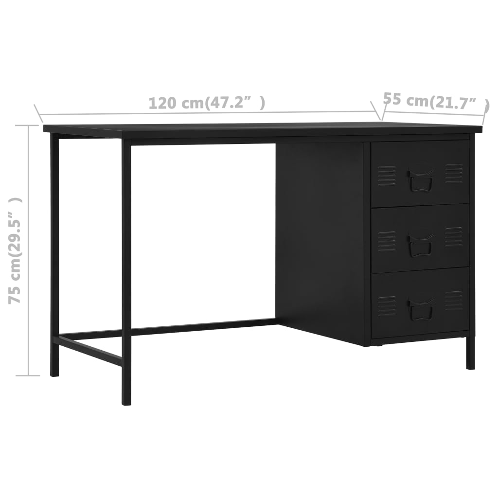 Bureau industriel avec tiroirs Noir 120x55x75 cm Acier