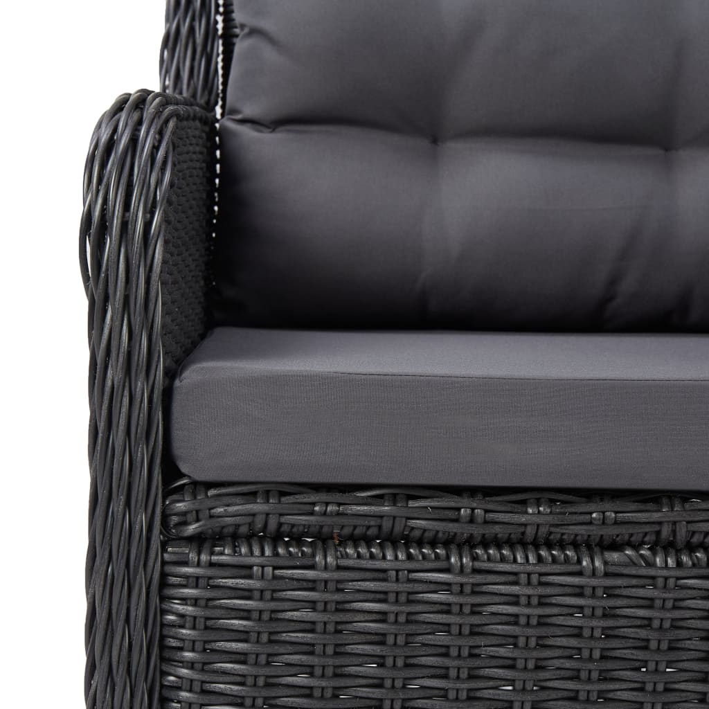 Chaises de jardin 2 pcs avec coussins Résine tressée Noir