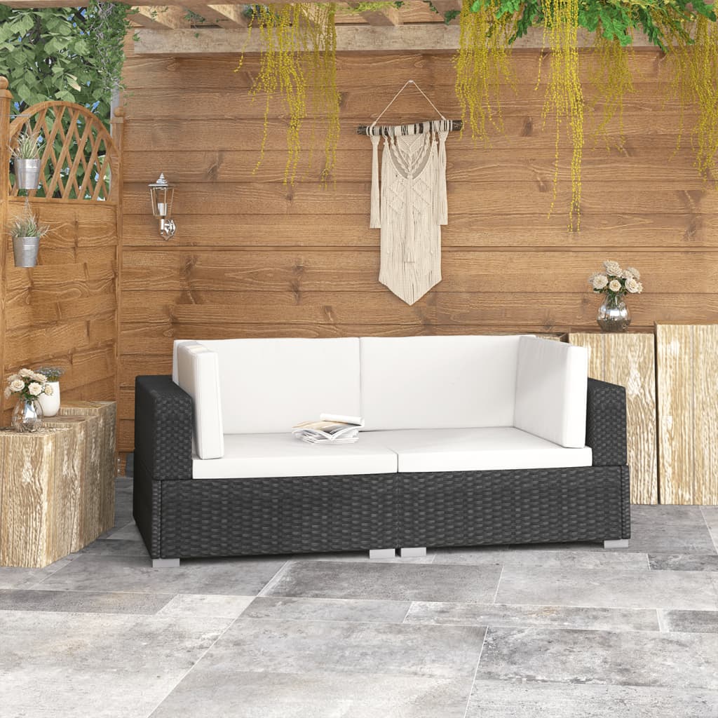 Chaises d'angles 2 pcs avec coussins Résine tressée Noir