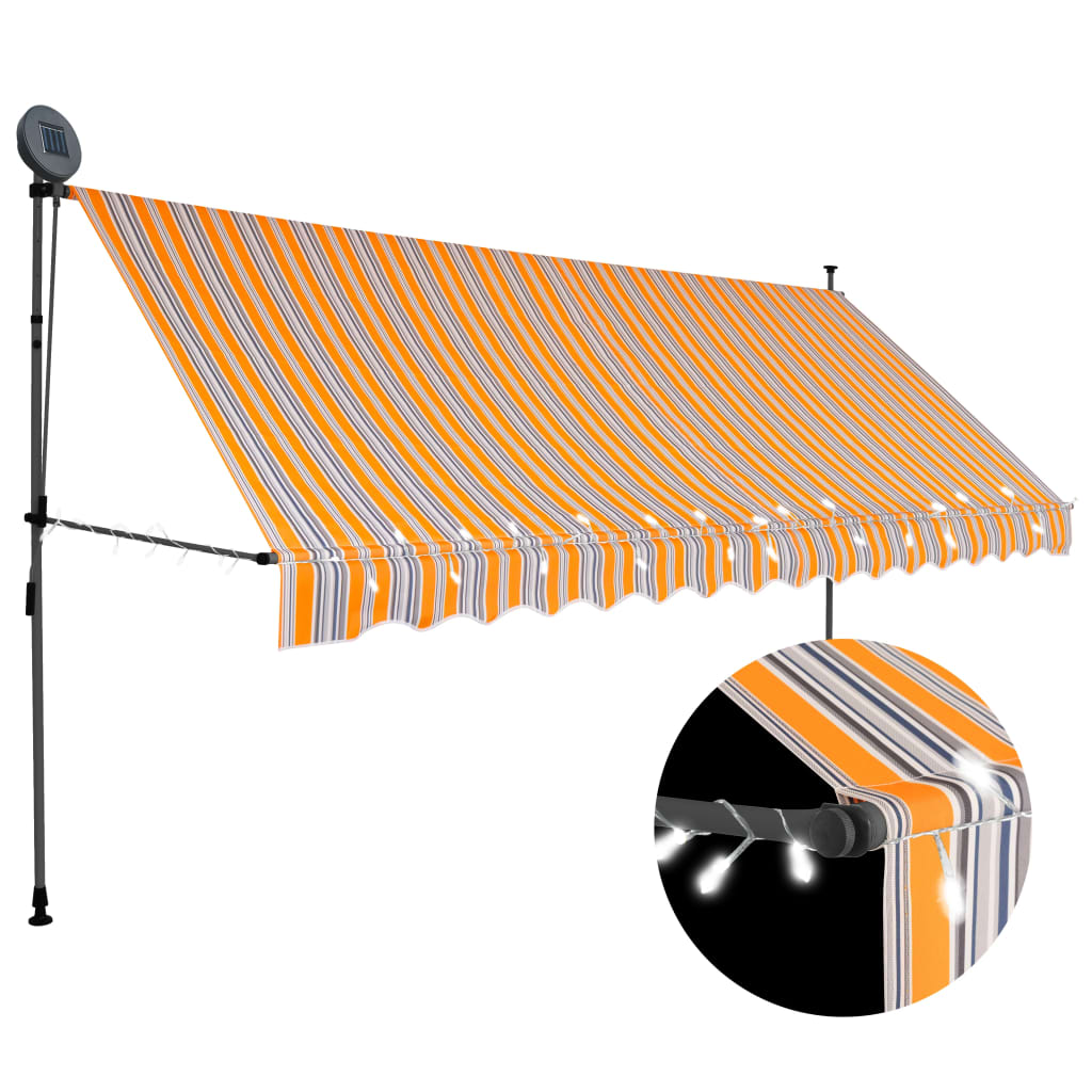 Auvent manuel rétractable avec LED 350 cm Jaune et bleu