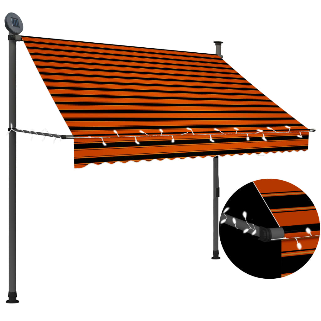 Auvent manuel rétractable avec LED 200 cm Orange et marron