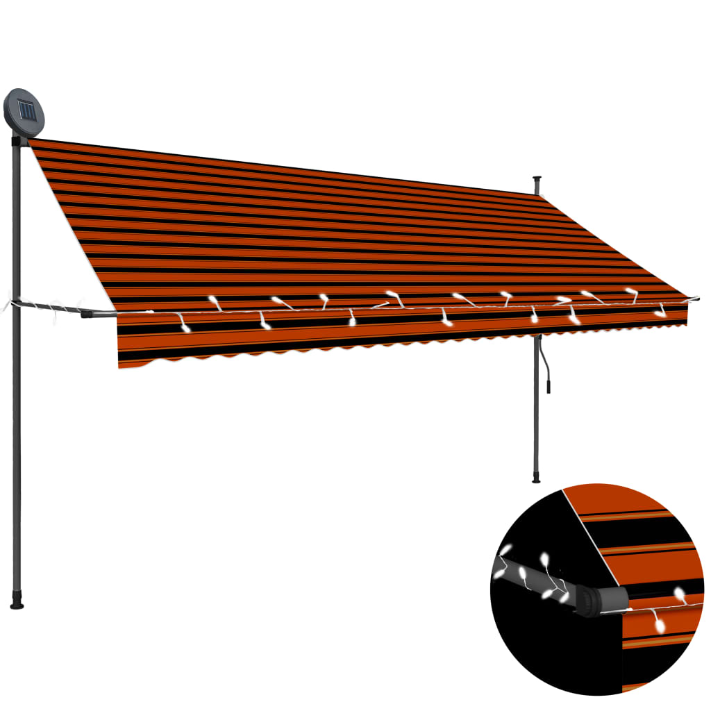 Auvent manuel rétractable avec LED 250 cm Orange et marron