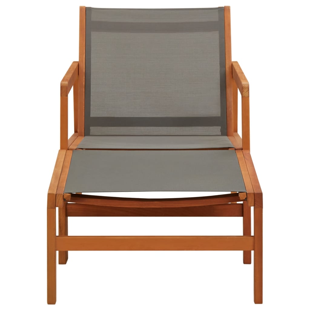Chaise de jardin et repose-pied Gris Eucalyptus et textilène