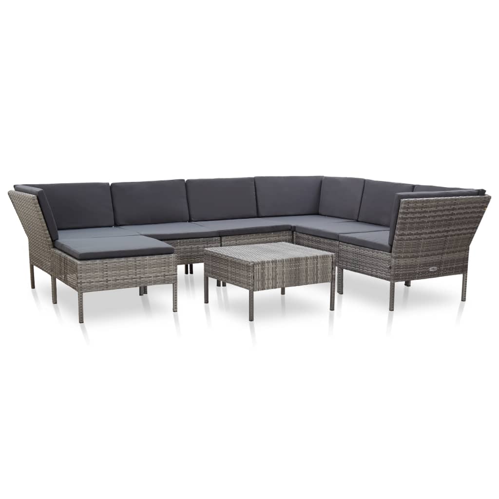 Salon de jardin 8 pcs avec coussins Résine tressée Gris