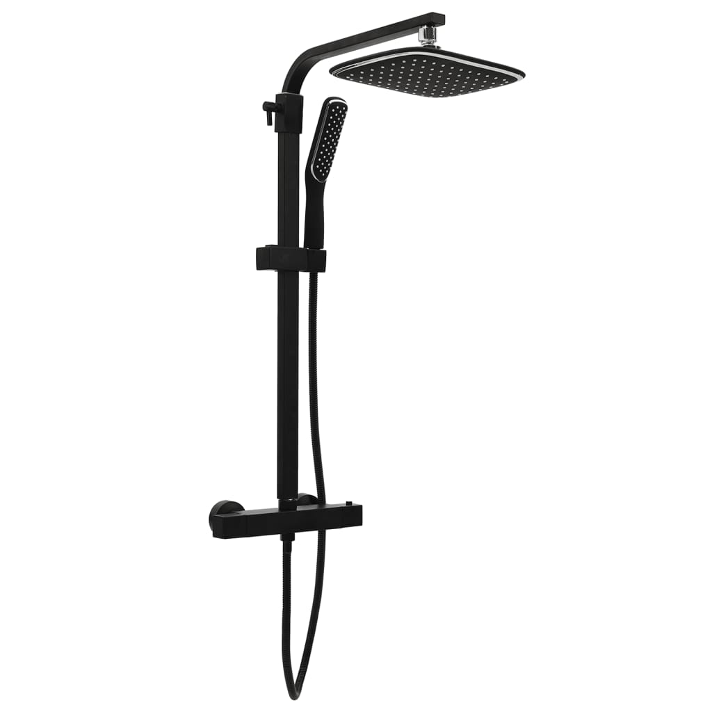 Ensemble de douche à deux têtes avec mitigeur et tuyau Noir