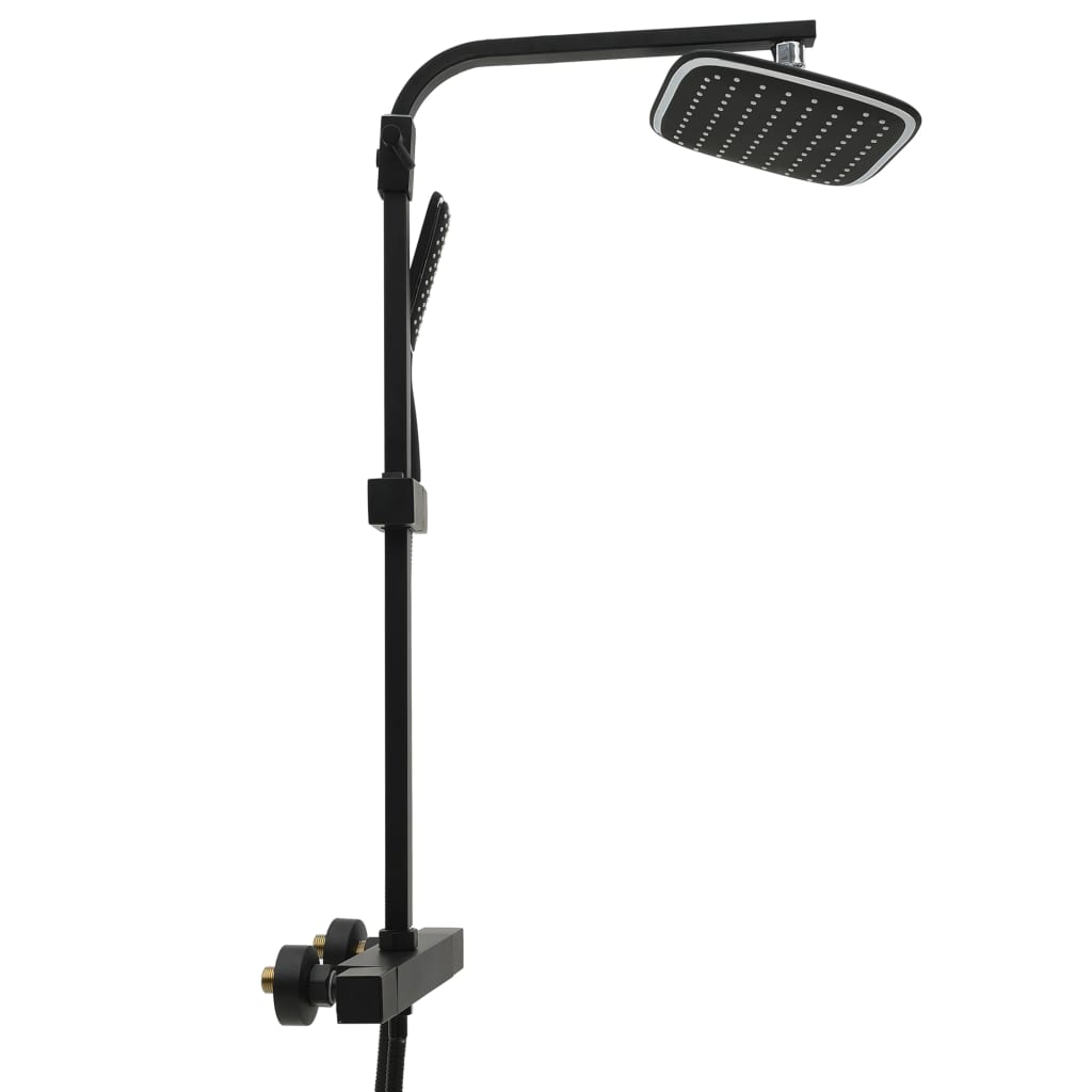 Ensemble de douche à deux têtes avec mitigeur et tuyau Noir