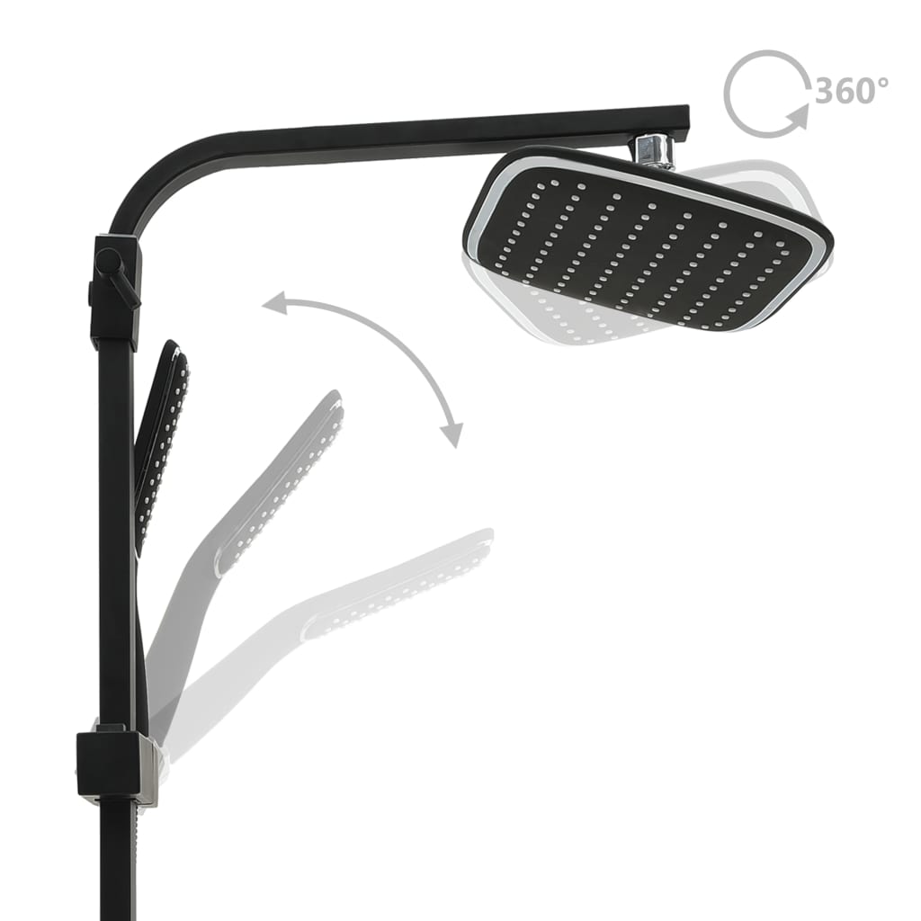 Ensemble de douche à deux têtes avec mitigeur et tuyau Noir