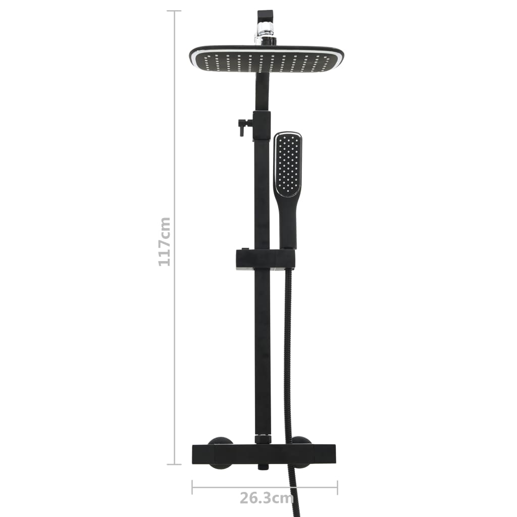 Ensemble de douche à deux têtes avec mitigeur et tuyau Noir