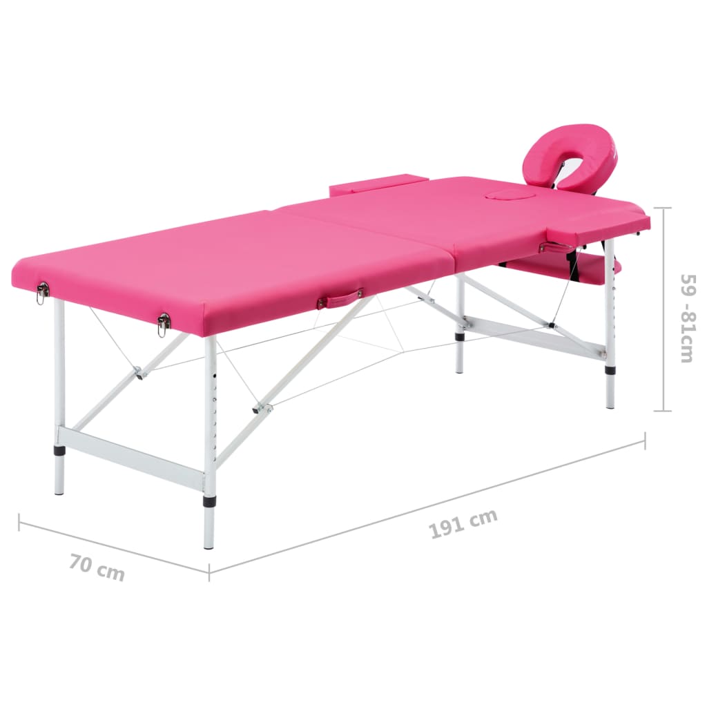 Table de massage pliable 2 zones Aluminium Rose