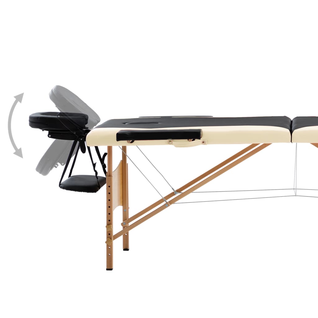 Table de massage pliable 2 zones Bois Noir et beige