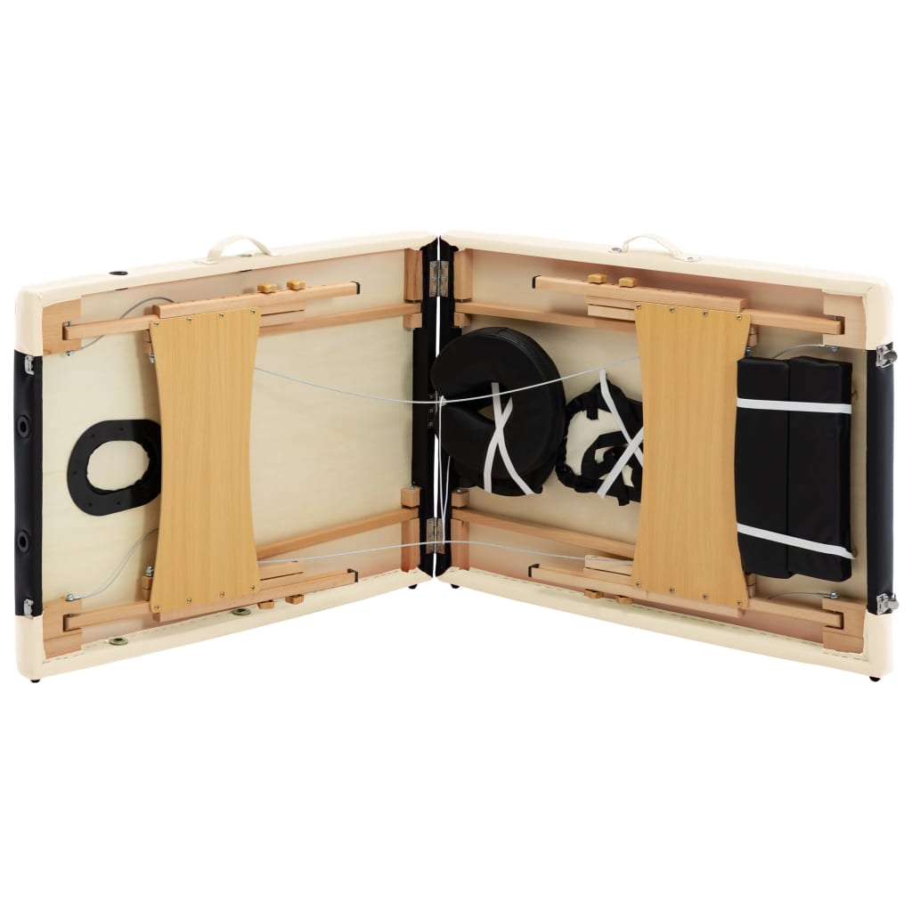 Table de massage pliable 2 zones Bois Noir et beige