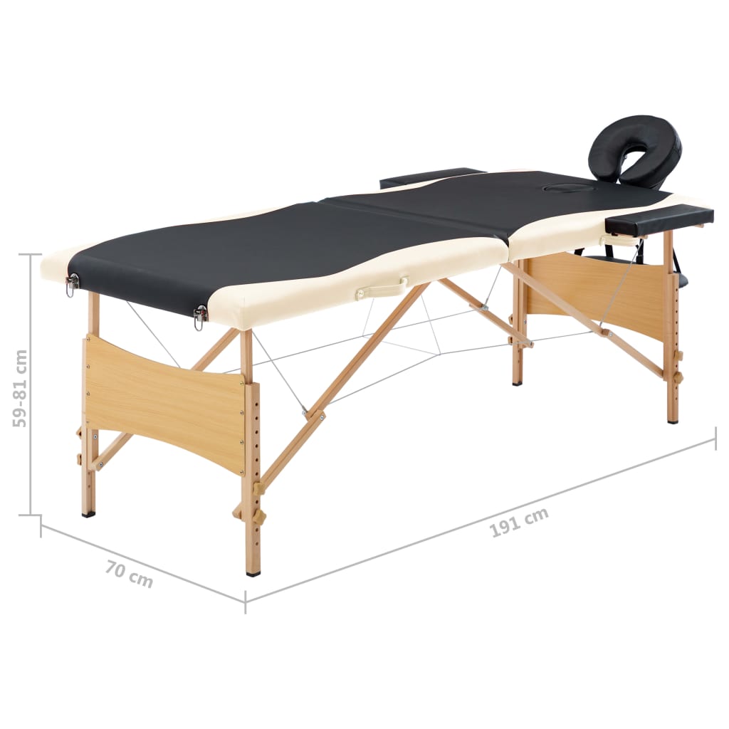 Table de massage pliable 2 zones Bois Noir et beige