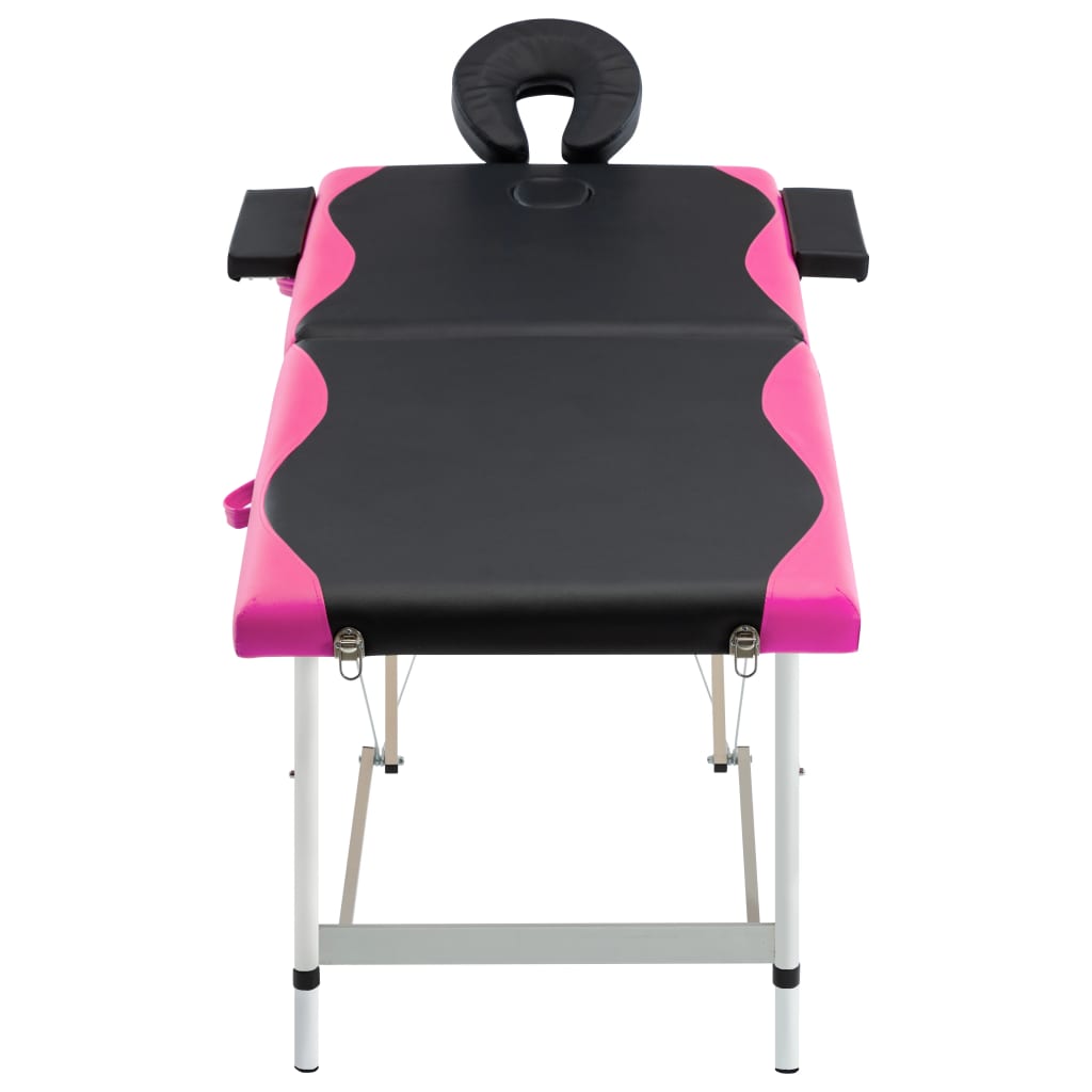 Table de massage pliable 2 zones Aluminium Noir et rose