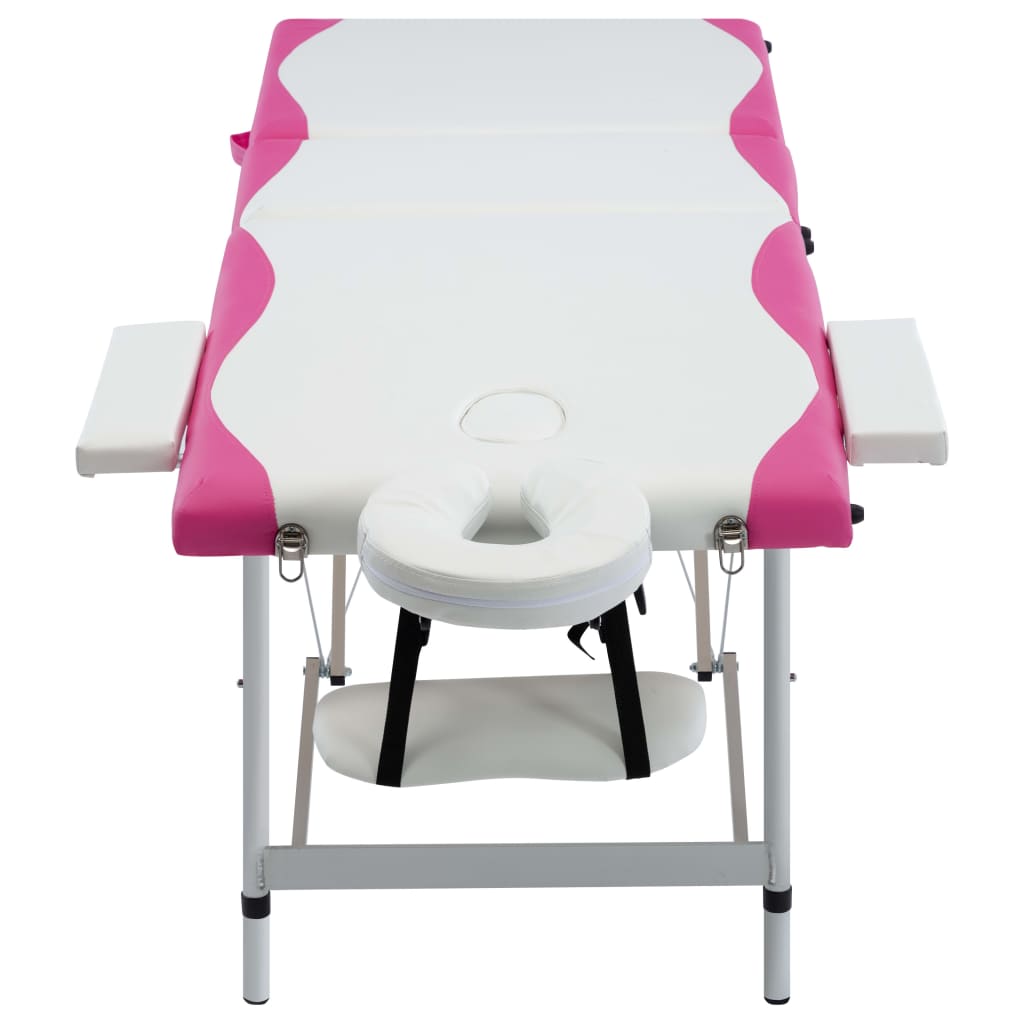 Table de massage pliable 3 zones Aluminium Blanc et rose